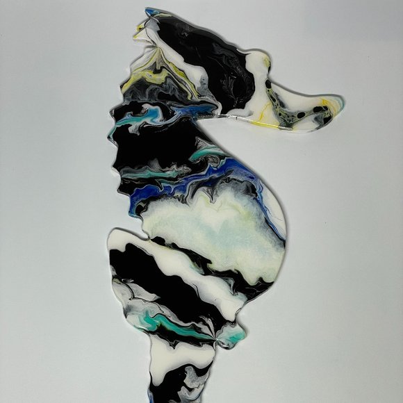 NWOT Fluid Art Seahorse on Wood, Abstract Art - Picture 7 of 9